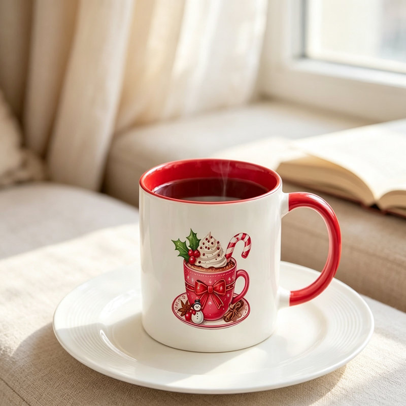 1pc Novelty Christmas Hot Cocoa Candy Cane Whipped Cream Mug, Coffee Cup, Juice Cup.