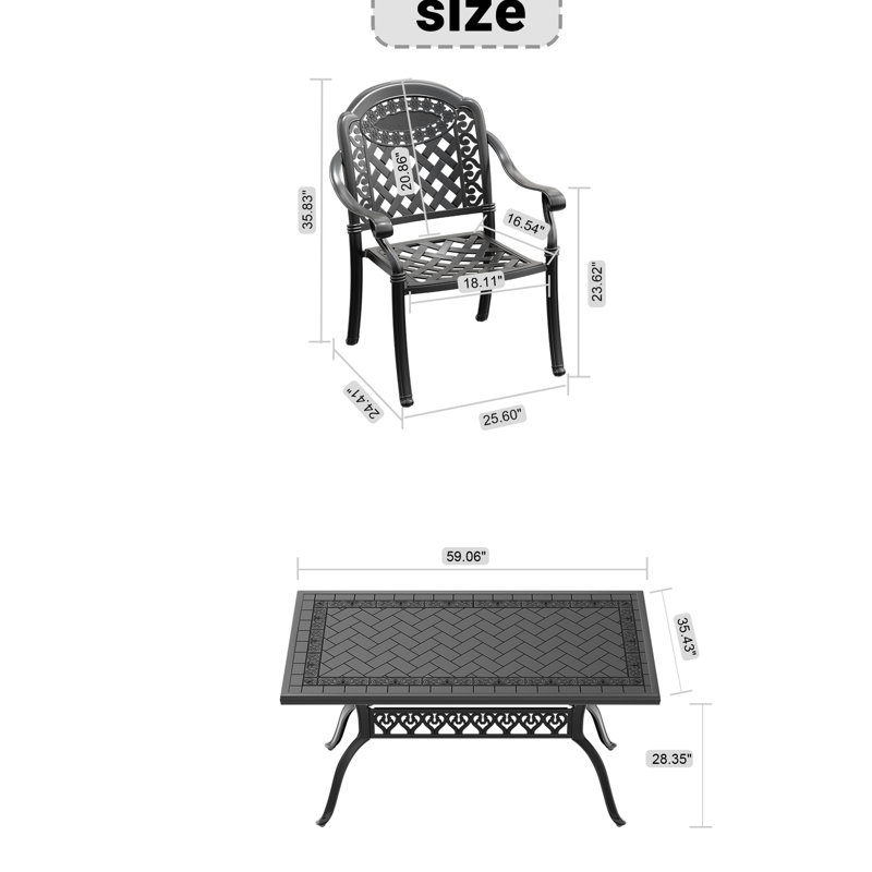 Mobilier de patio en fonte d'aluminium - noir, avec chaises empilables et coussins résistants au soleil