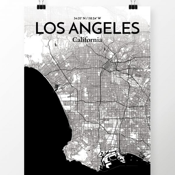 Los Angeles City Map - impression d'art graphique sur papier, H 27,6 po x l 19,7 po