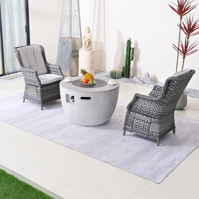 Ensemble de conversation d'extérieur en osier pour 2 personnes avec coussins Rajka, Gris, Gris