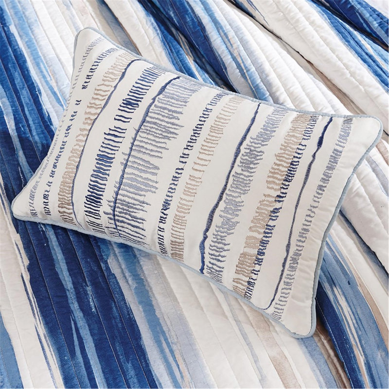 Ensemble de courtepointe à imprimé aquarelle 6 pièces avec coussins décoratifs Serene