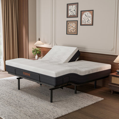 Structure de lit réglable pour très grand lit divisé avec matelas en mousse à mémoire de forme mi-ferme de 12 po, télécommande sans fil et contrôle des applications, massage, éclairage sous le lit, gris urbain E3100