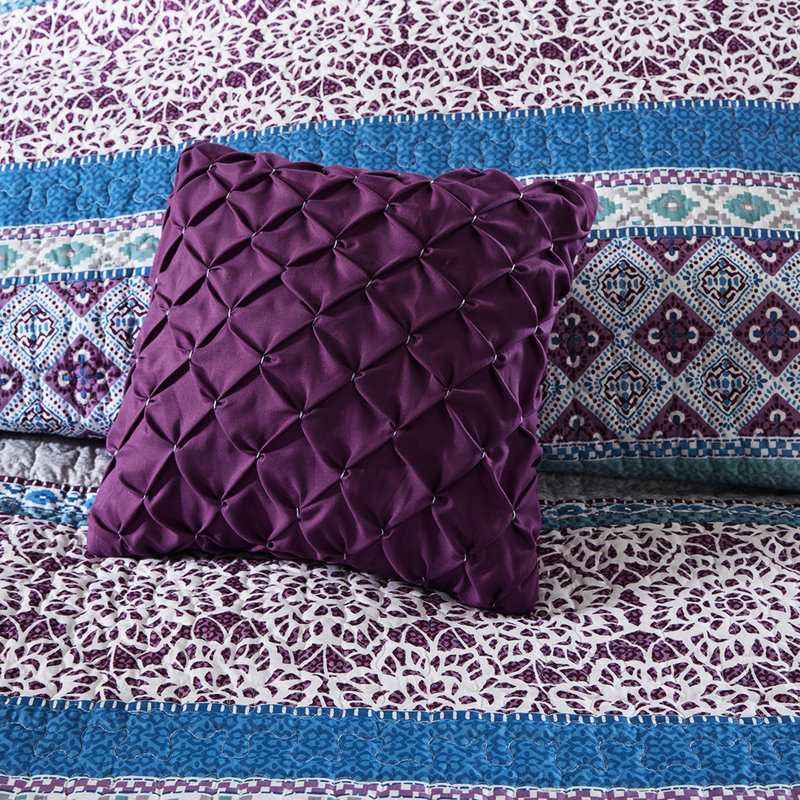 Full/Queen Purple Reversible Quilt With Shams - Bedroom Warmth Microfiber Bedding Ensemble Soft Texture
