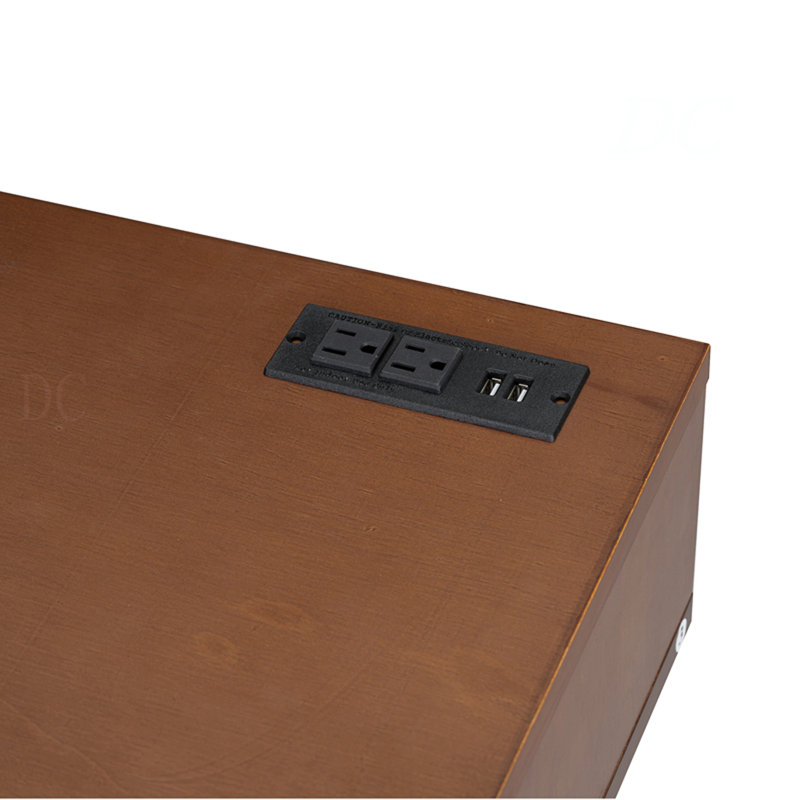 Ensemble de coiffeuse en bois de style bohémien 39 "avec prise de charge, port USB et tabouret, coiffeuse avec 3 tiroirs de rangement et 1 tiroir rectangulaire en rotin