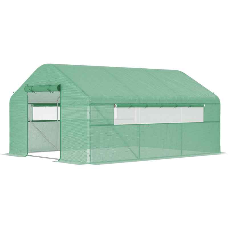 13' X 10' X 6.5' Tunnel Greenhouse Hoop House With Upgraded Galvanized Steel Frame And Large Windows, Green, Green