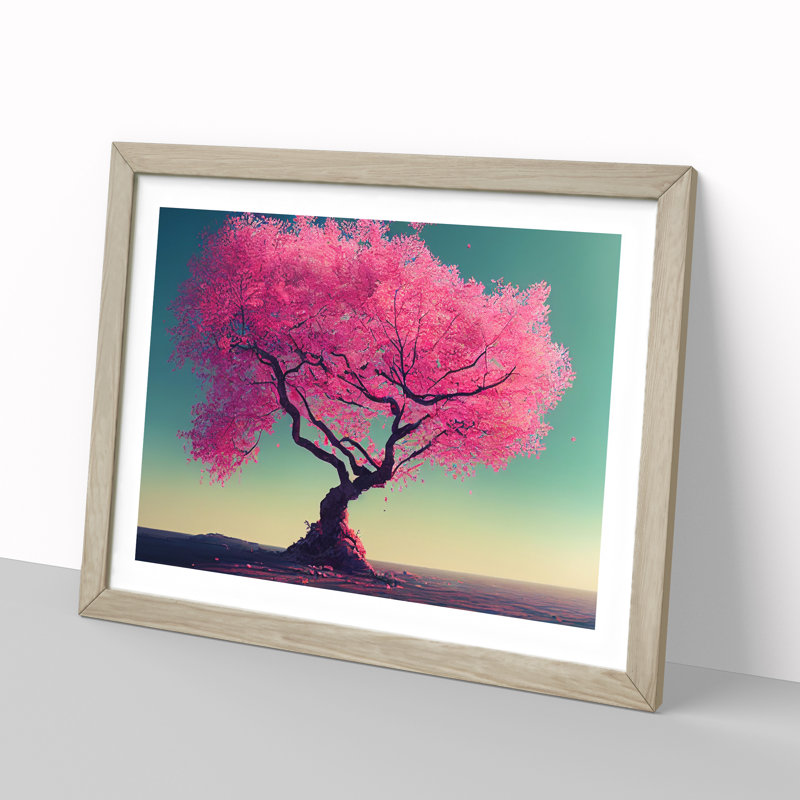 Delightful Cherry Blossom Tree - Framed Print, 46cm H x 64cm W x 2cm D, Oak