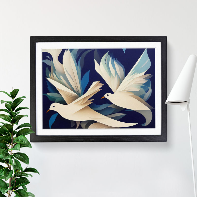 Handsome Dove Birds - Single Picture Frame Painting, Black, 34cm H x 46cm W x 2cm D