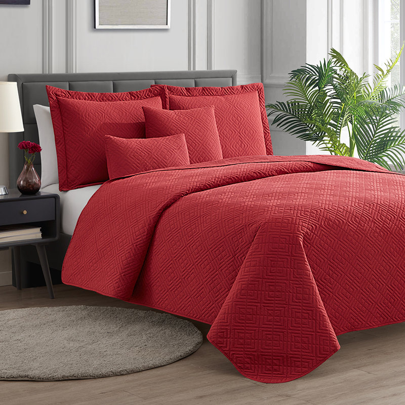 Ensemble de courtepointe réversible en microfibre Diamond Weave Premium, Rouge bourgogne