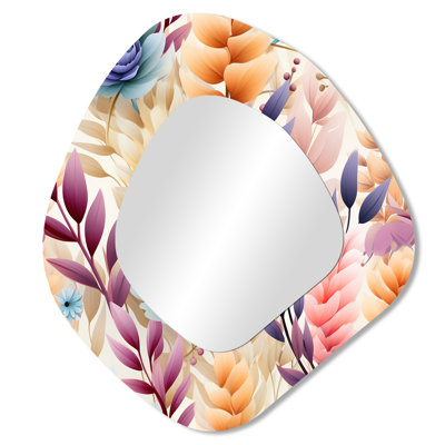 Pastel Bohemian Ferns Pattern - Floral Asymmetrical Decorative Wall Mirror, Cottage Irregular Shape Mirror, Printed Metal Art