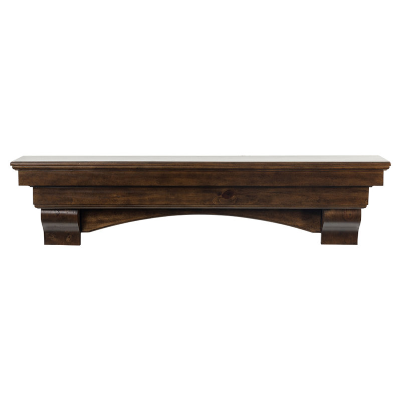 Salem 72" Floating Pine Wood Fireplace Mantel Shelf with Arched Corbels - Mocha Finish, 72" Length, Mocha