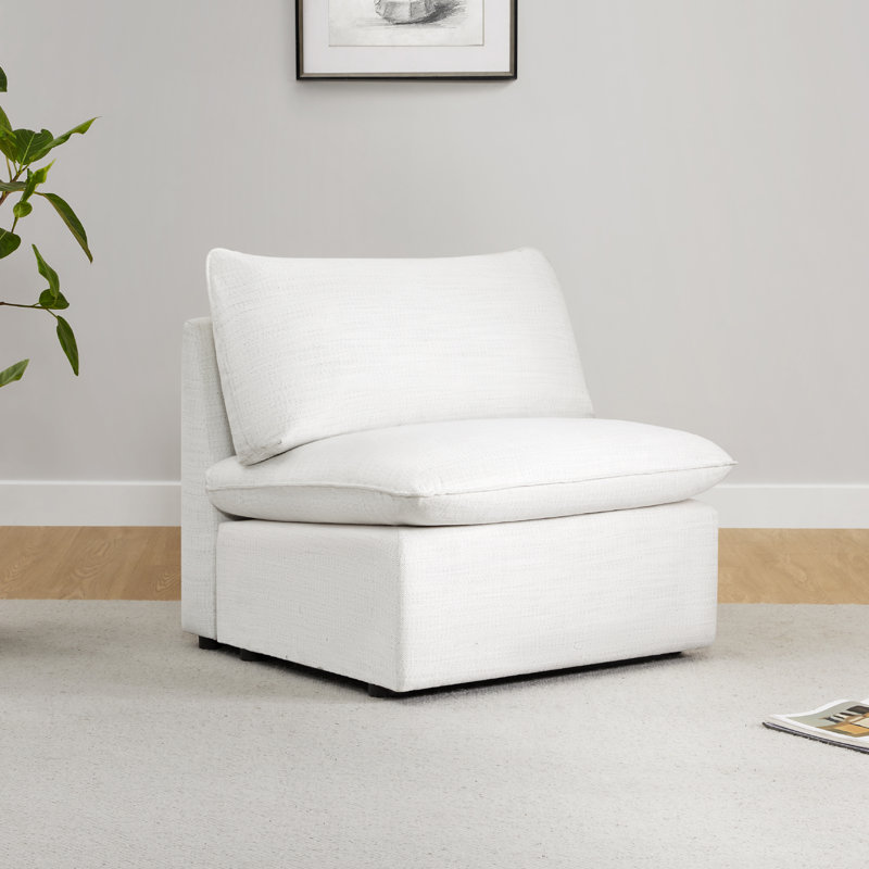 Greylan Armless Upholstered Chair, White Polyester