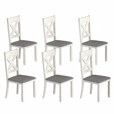 6-Pack Solid Rubber Wood Dining Chairs Armless Kitchen And Dining Chair Set