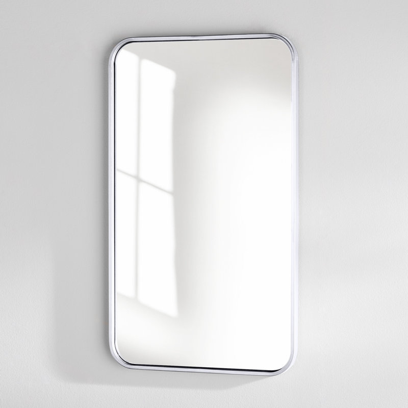 Sabine Metal Rounded Rectangle Wall Mirror, Silver, 30" x 18"