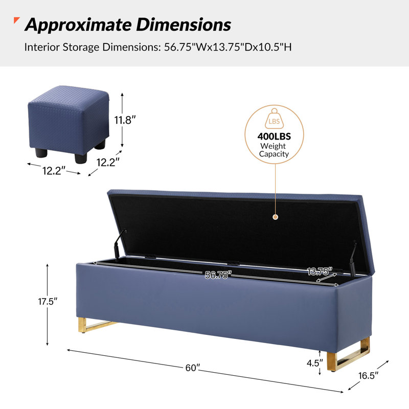 Mayowa Modern Upholstered Storage Bench, Navy