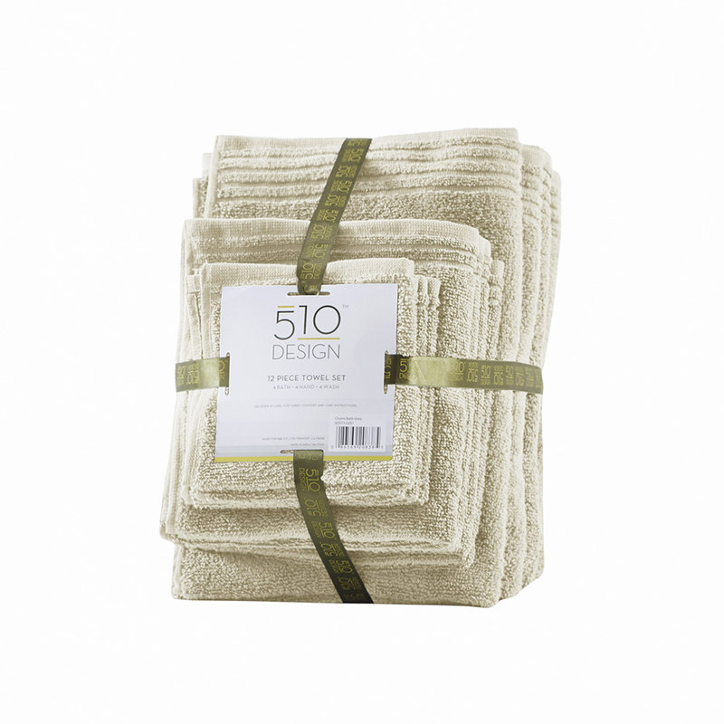 100% Cotton Quick Dry 12 Piece Bath Towel Set, Taupe