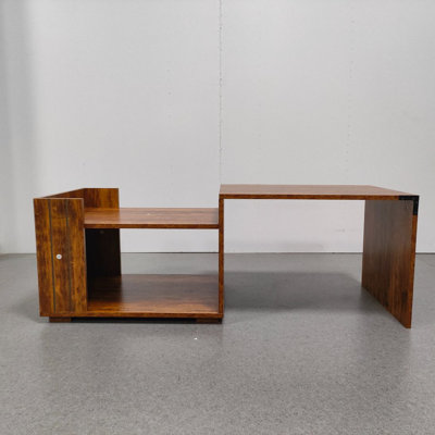 Table basse moderne avec plateau amovible et grand espace de rangement. Table centrale contemporaine pour salon, chambre et bureau, noyer.