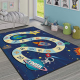 Tapis rectangulaire tissé à la machine en polyester bleu / jaune