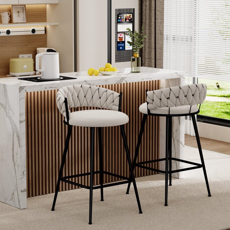 Tabouret de comptoir rembourré avec structure en métal, Ivoire ivoire, Tabouret de comptoir (siège d'une hauteur de 26 p