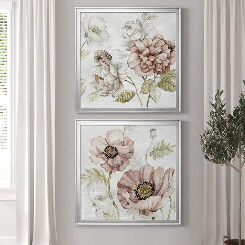 «Washed Botanical III», ensemble de 2 reproductions d'art encadrées, H 17,5 po x l 35 po x P 1,5 po, Pas de tapis