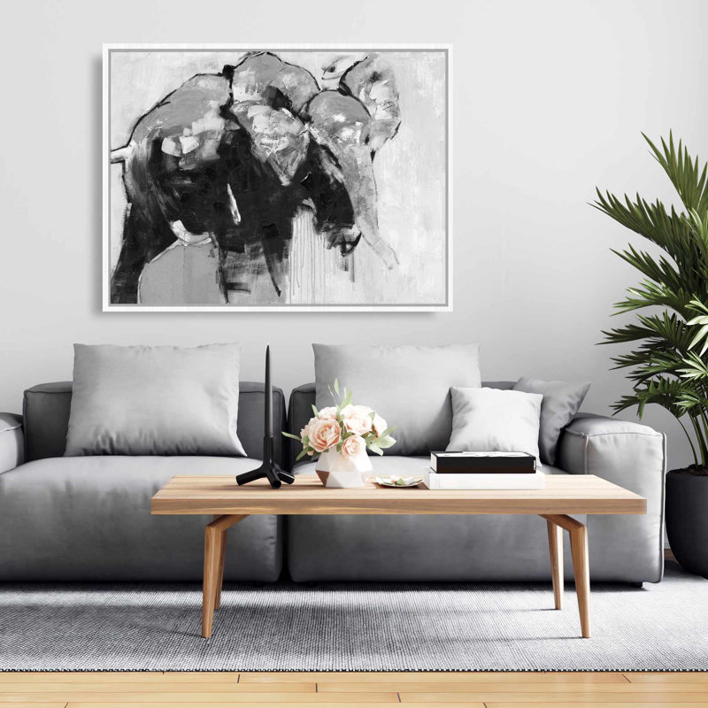 Éléphant sur toile monochrome - art moderne de décoration intérieure