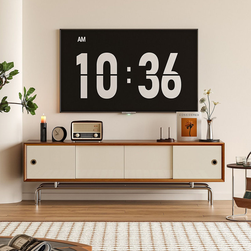 Meuble télé simple en bois massif, 62.99"