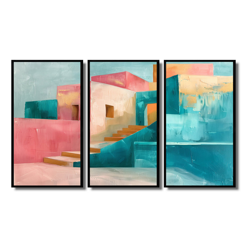 Ensemble de salon mural Yohann - City Buildings, Toile avec cadre flottant noir, H 28 po x l 36 po x P 1 po