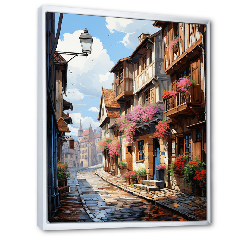 Art français sur toile, "French Quaint Streets Of Colmar II", H 32 po x l 16 po x P 1 po, Cadre flottant blanc