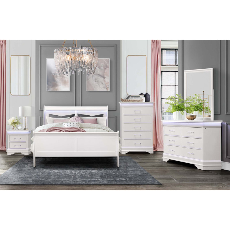 Table de chevet blanche Charlton avec DEL