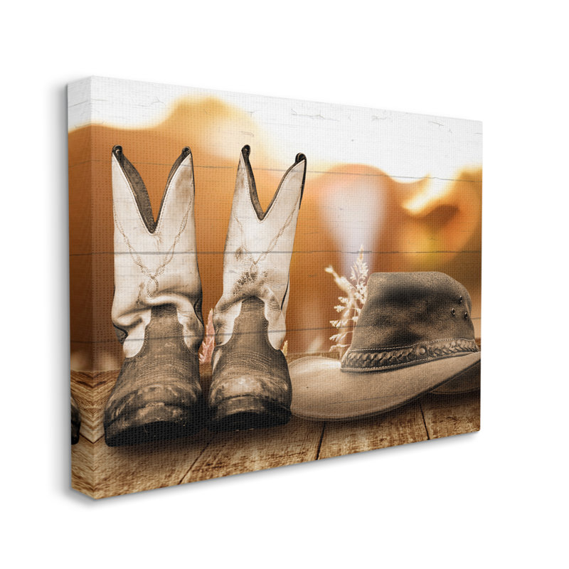 «Rustic Cowboy bottes» par Marcus Prime, reproduction d'art sur toile, H 24 po x l 30 po, Giclée encadrée blanc bord de mer