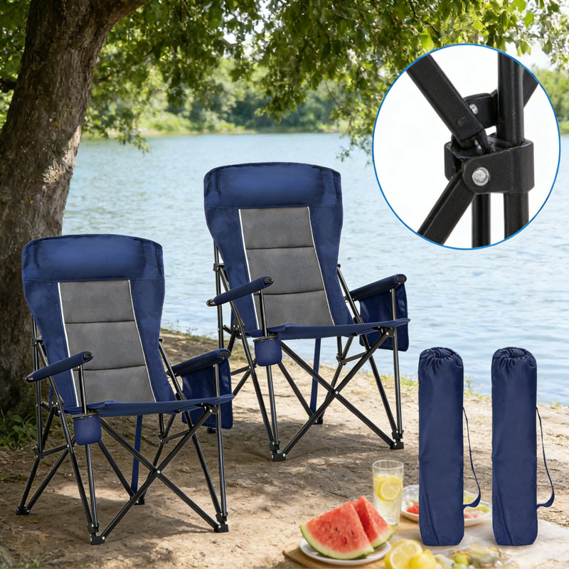 Oversized Folding Chair With Cup Holder & Headrest – Heavy-Duty 500 Lbs Capacity Outdoor Chair With Side Pocket, Portable Lawn Chair For Sports, Fishing, Camping, Beach