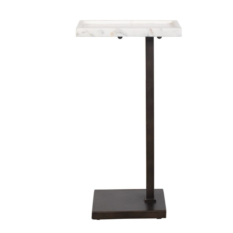 Table d'appoint en fer foncé foncé avec plateau rectangulaire en marbre blanc H 24 po x P 6 po x l 12 po