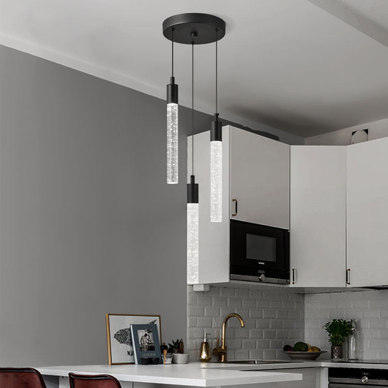 Hamrnand - Light Modern Kitchen Island Pendant Light Dimmable LED Mini Crystal Pendant Lighting, Black, 3