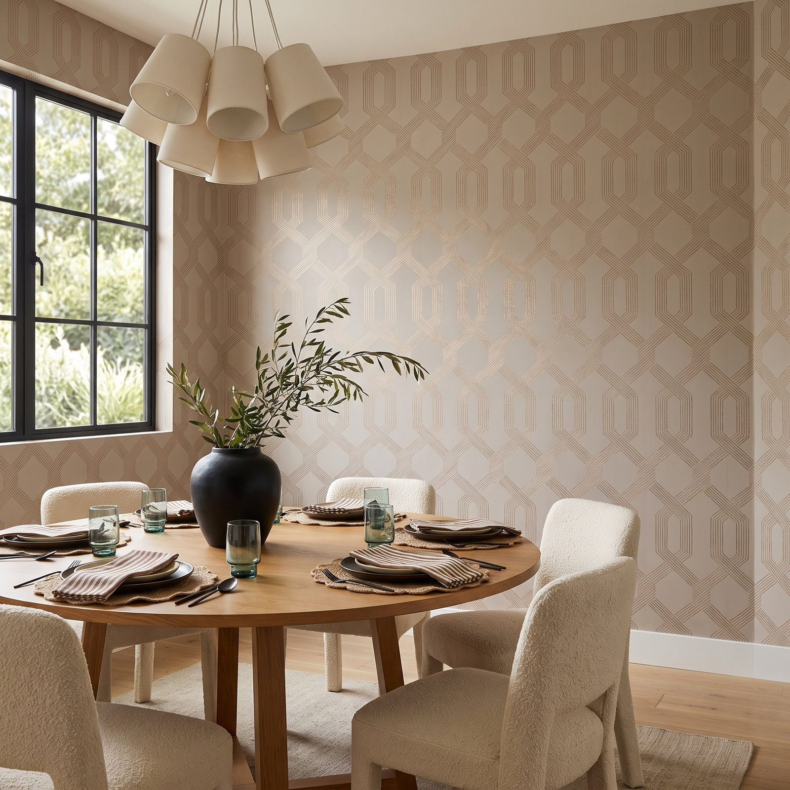 Mid Century Mid-Century Geometric Wallpaper, Beige/Gold
