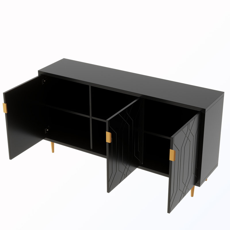 Meuble télé avec portes et tablettes réglables, Noir