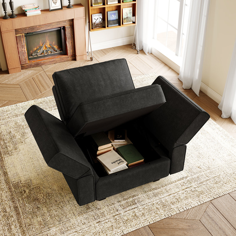 Upholstered Accent Armchair With Storage, Dark Gray