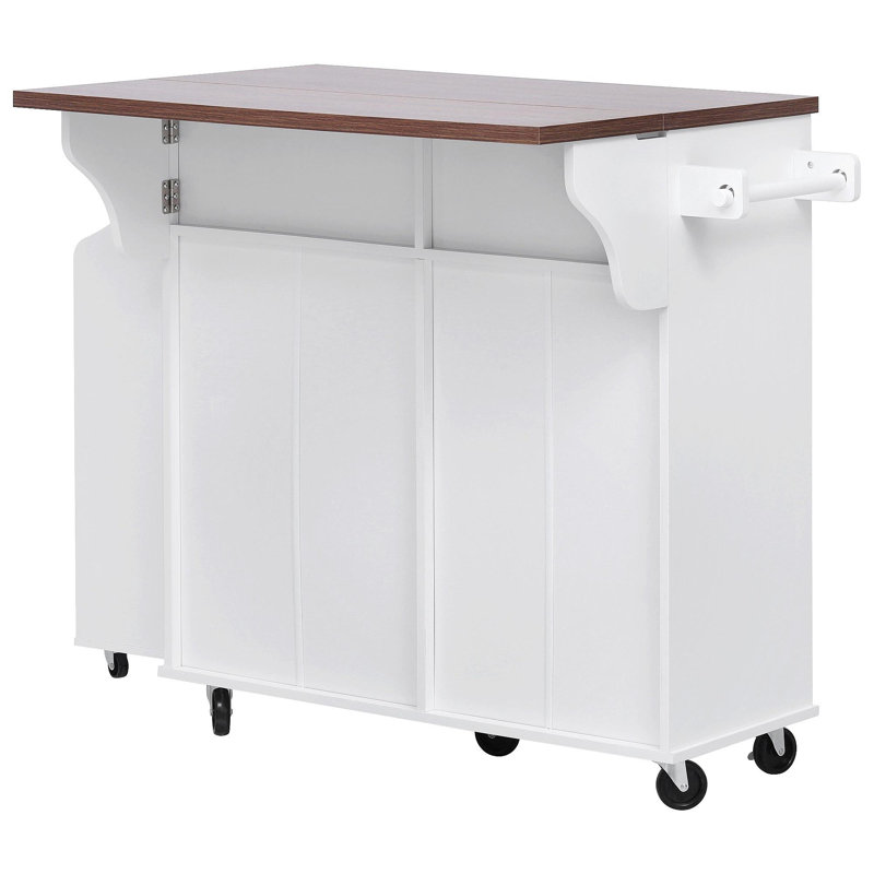 47.2" Wide Kitchen Island With Drop Leaf And Freestanding Rack, White