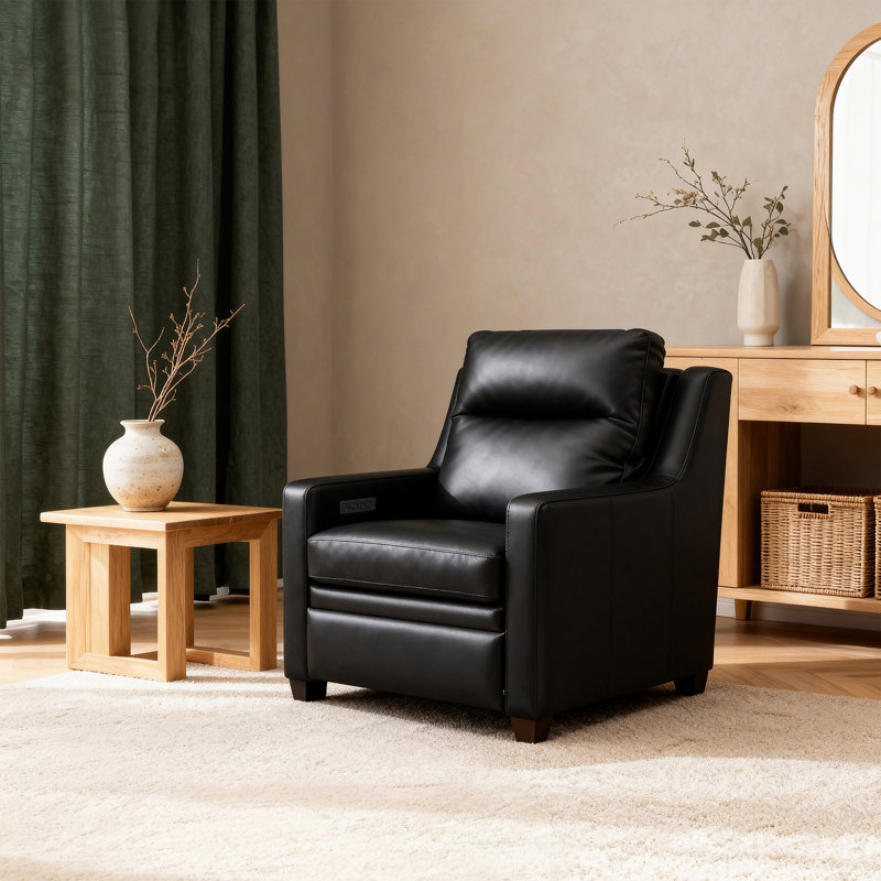 Fauteuil inclinable électrique en cuir véritable Harpster, Bois brun foncé, Gris anthracite