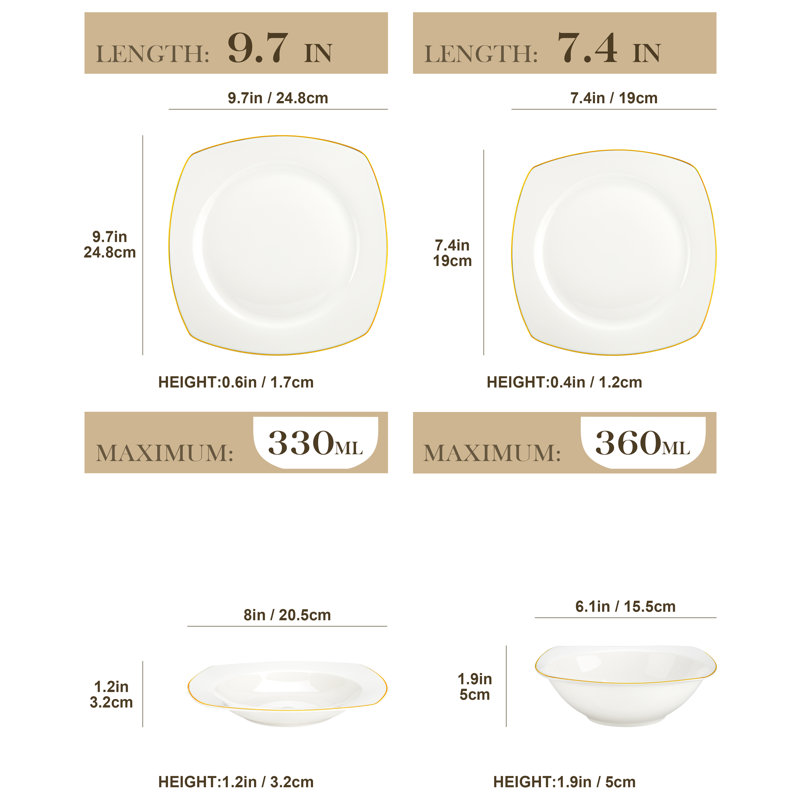 16 Piece Bone China Dinnerware Set - Service for 4
