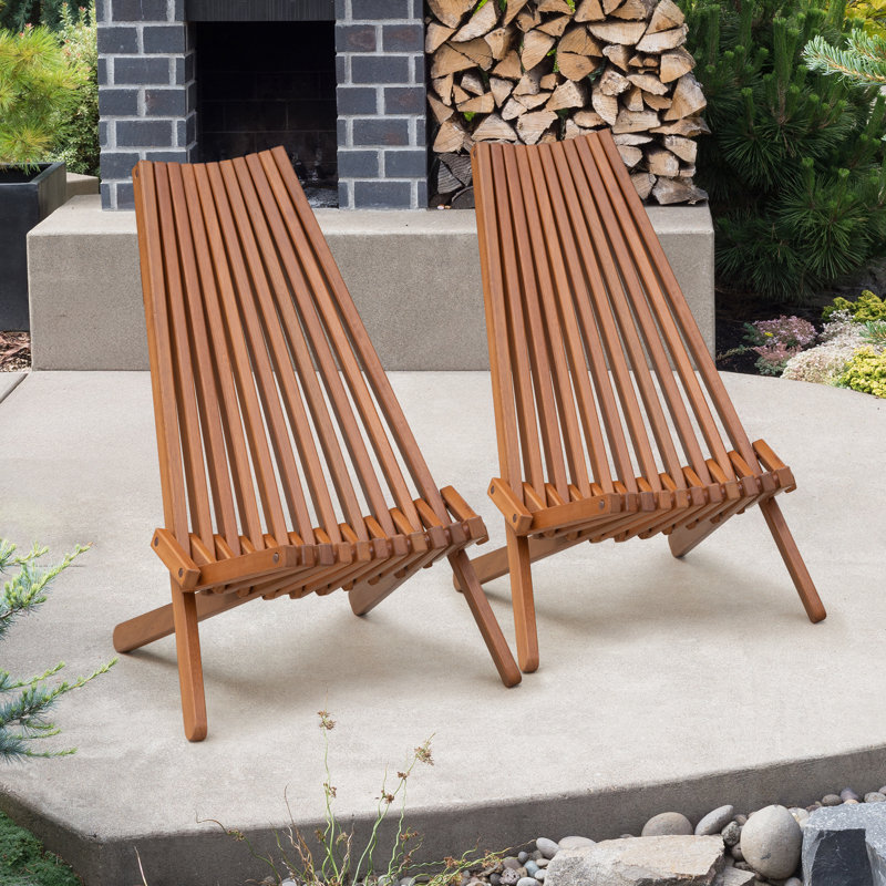 Chaise Adirondack pliante en bois d'eucalyptus Jahzelle résistante aux intempéries sans assemblage, Naturel