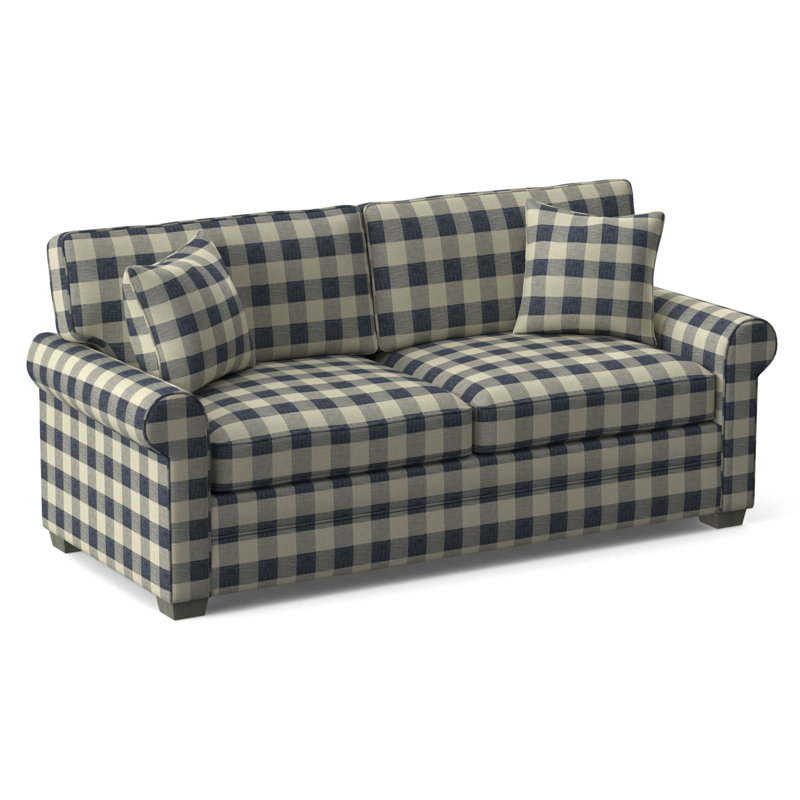 Bedford Sofa, Frost White Finish, Blue Buffalo Check; 0120-61