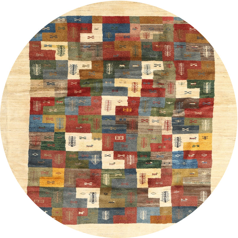 Tapis beige/rouge contemporain, Rond 8 pi