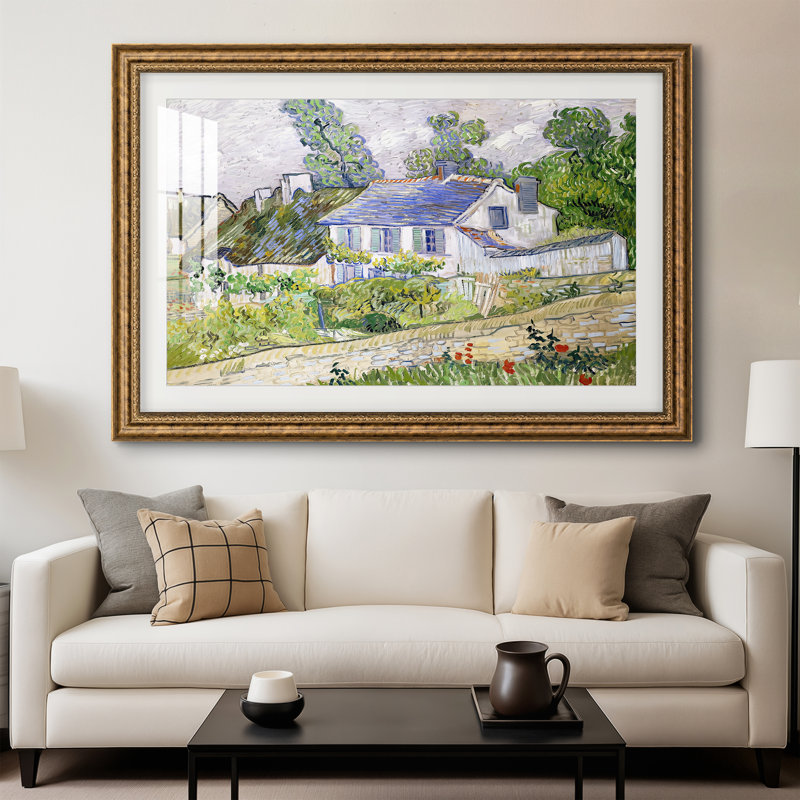 Custom Framed Masterpiece " Houses In Auvers " by Vincent Van Gogh, 28x40 INNER SIZE, Framed Print with Mat