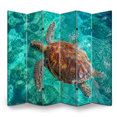 6 panneaux de paravent pliant paravent Royal Sea Turtle Natation Clear Ocean Ocean Water Toile séparateur de pièce Autoportant protecteur mural cloison d'intimité pour salle de bain
