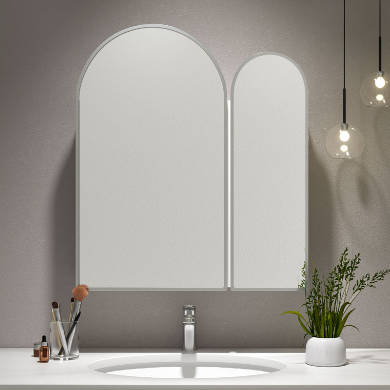 Dashaun Elegant Double-Door Semicircular Arch Medicine Cabinet with Aluminum Alloy Frame and Premium Mirror, Nickel