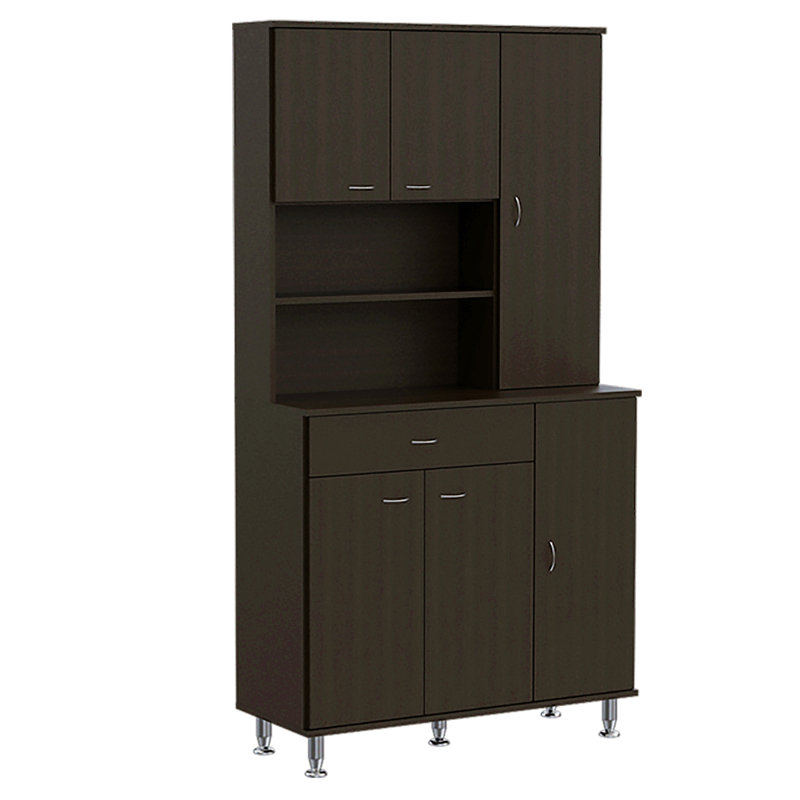 Armoire de cuisine, deux tablettes ouvertes, un tiroir, plusieurs armoires, Noir mat