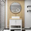 Meuble-lavabo 32 po avec lavabo, meuble-lavabo simple avec portes et tablette ouverte, petit meuble-lavabo en bois massif avec lavabo, blanc + naturel