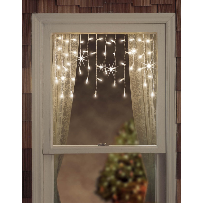 Tupkee Christmas LED Twinkle Window Icicle Lights - 3-Ft, 50 LED Warm White Bulbs - Indoor Outdoor - Twinkling Icicle Christmas Lights