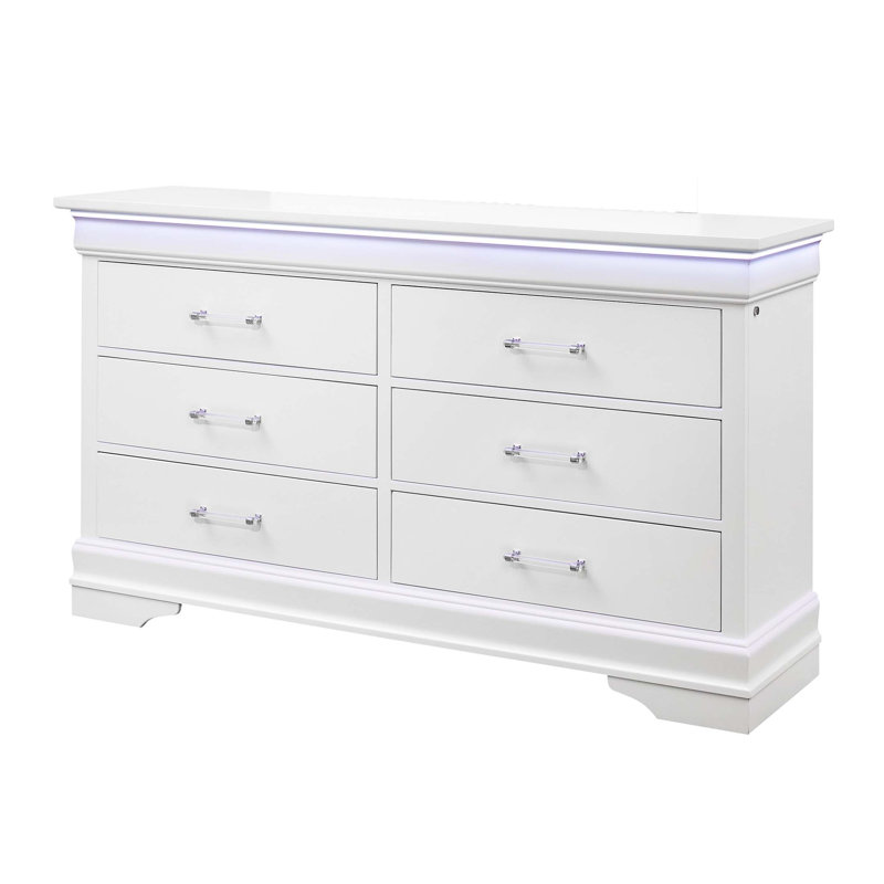 Commode Charlston à DEL avec tiroirs spacieux et style transitionnel, parfaite pour un décor moderne et traditionnel., Blanc