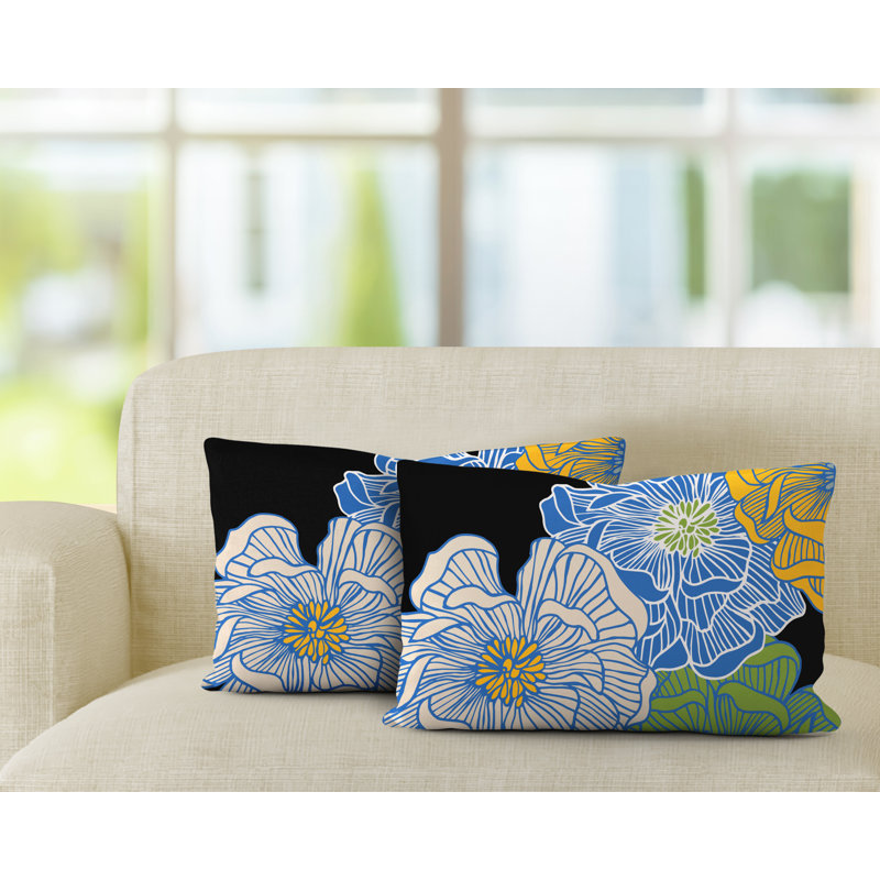 Floral Outdoor Reversible Throw Pillow, Blue