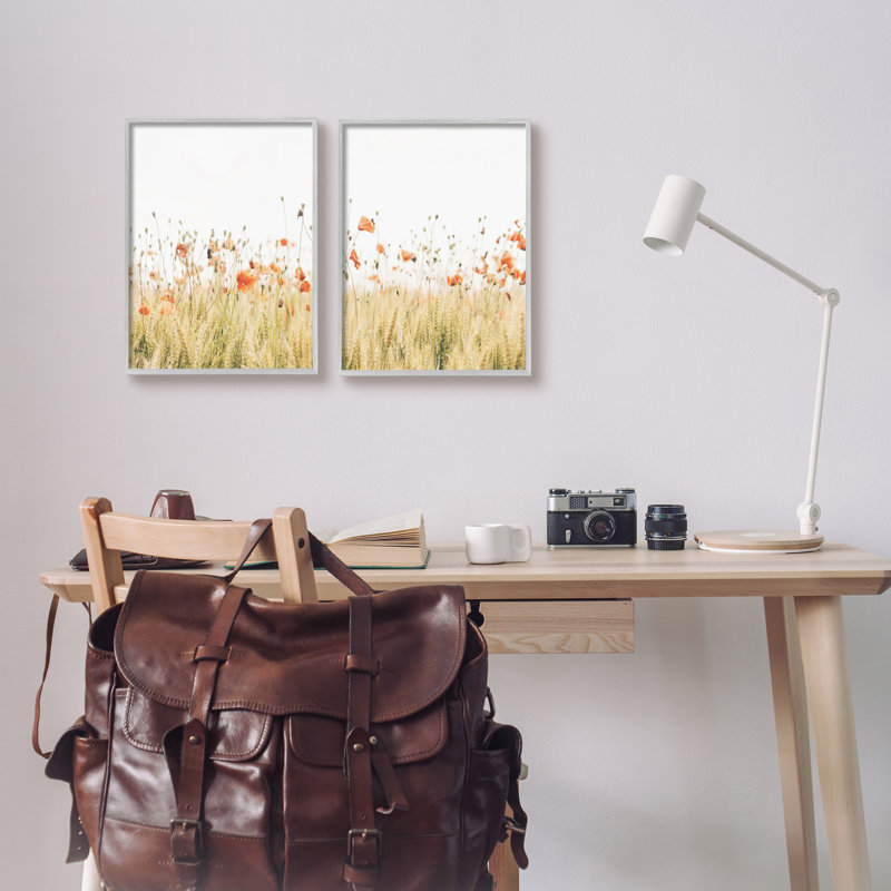 «Country Poppy Field», impression sur bois 2 pièces, Estampe numérique Farmhouse, H 14 po x l 22 po x P 1,5 po
